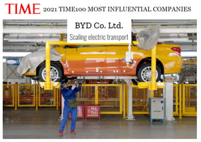 BYD es una de las 100 empresas más influyentes del mundo en 2021, según revista TIME
